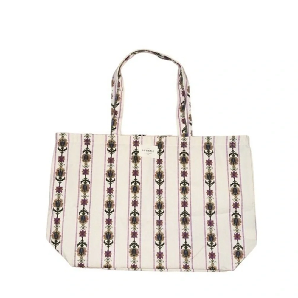 SÉZANE Floral Striped Block Print Boho Canvas Shoulder‎ Tote Bag